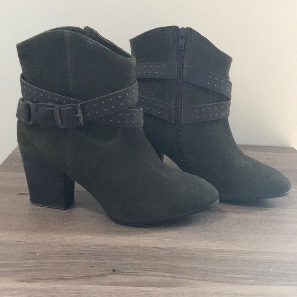 Forest green suede booties